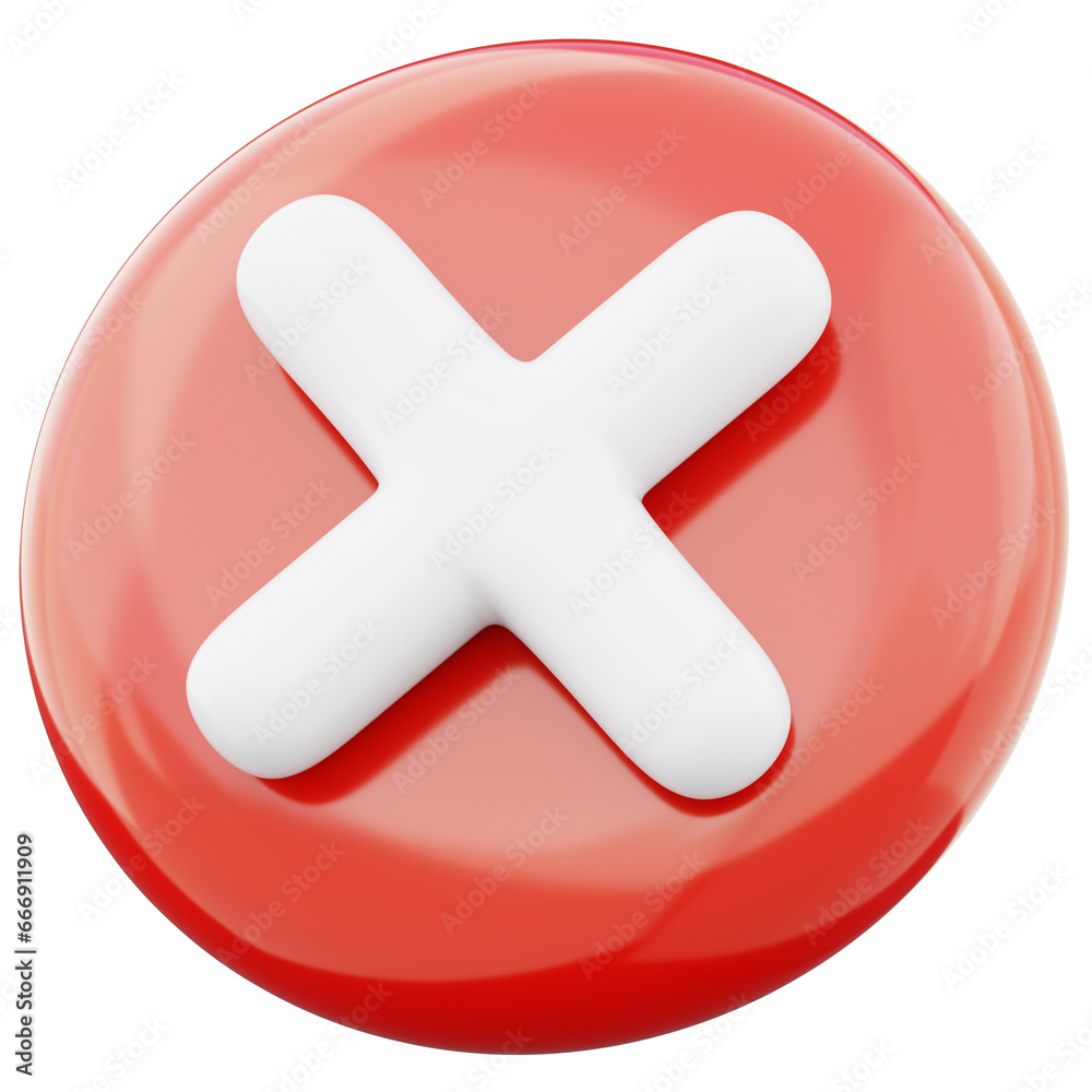 Obraz premium Cross mark icon wrong button ellipse shape 3d render illustration isolated on transparent background