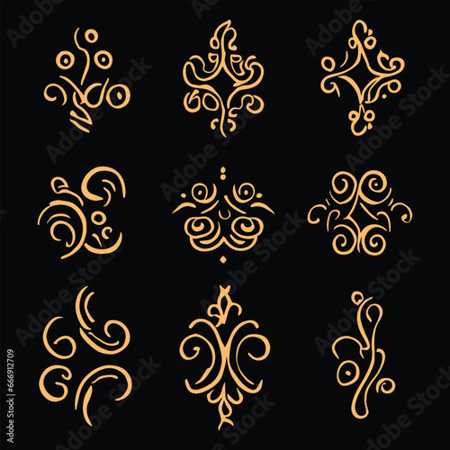 Set of Islamic Luxury ornaments on the background in vector. New Year gold decorative traditional oriental symbols.