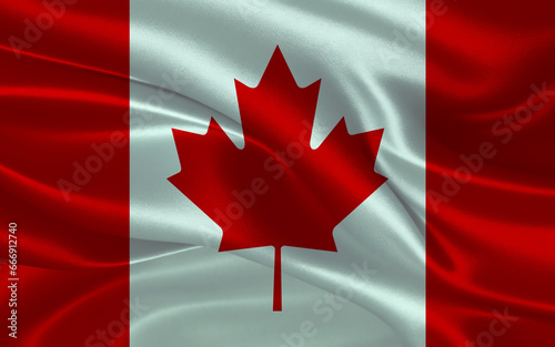 3d waving realistic silk national flag of Canada. Happy national day Canada flag background. close up