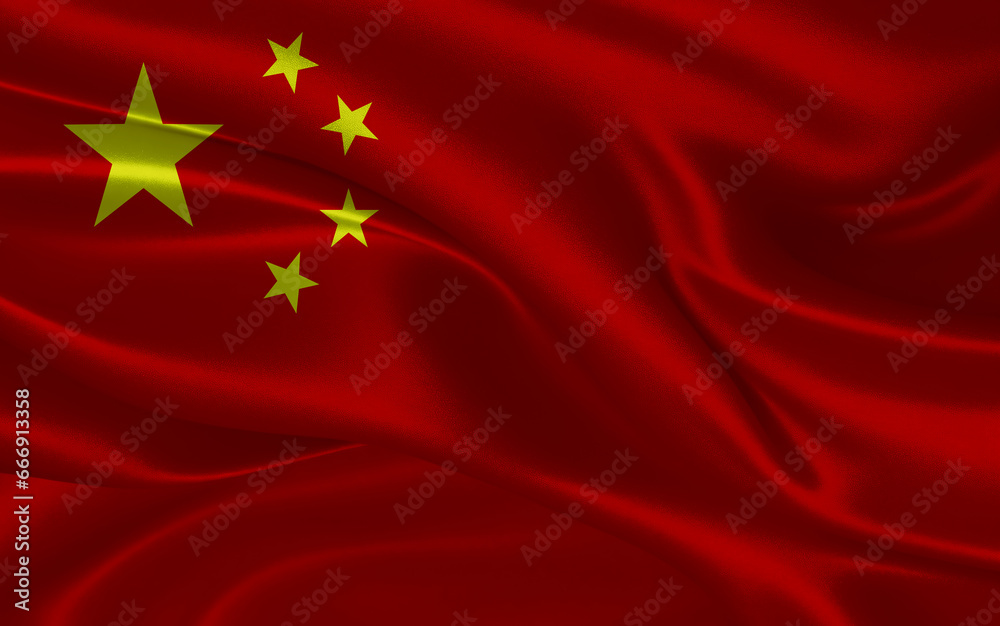 3d waving realistic silk national flag of China. Happy national day China flag background. close up 3d waving realistic silk national flag of China. Happy national day China flag background. close up