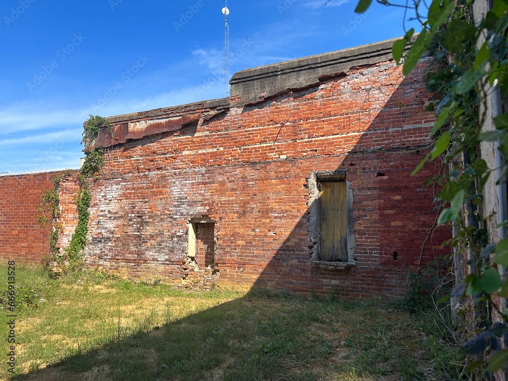Red Brick Architectural Office Building Ruins Red Brick Architectural Office Building Ruins