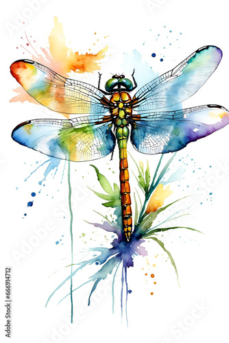 Dragonfly Watercolor Painting Isolated on White Background © MD NAZMUL
