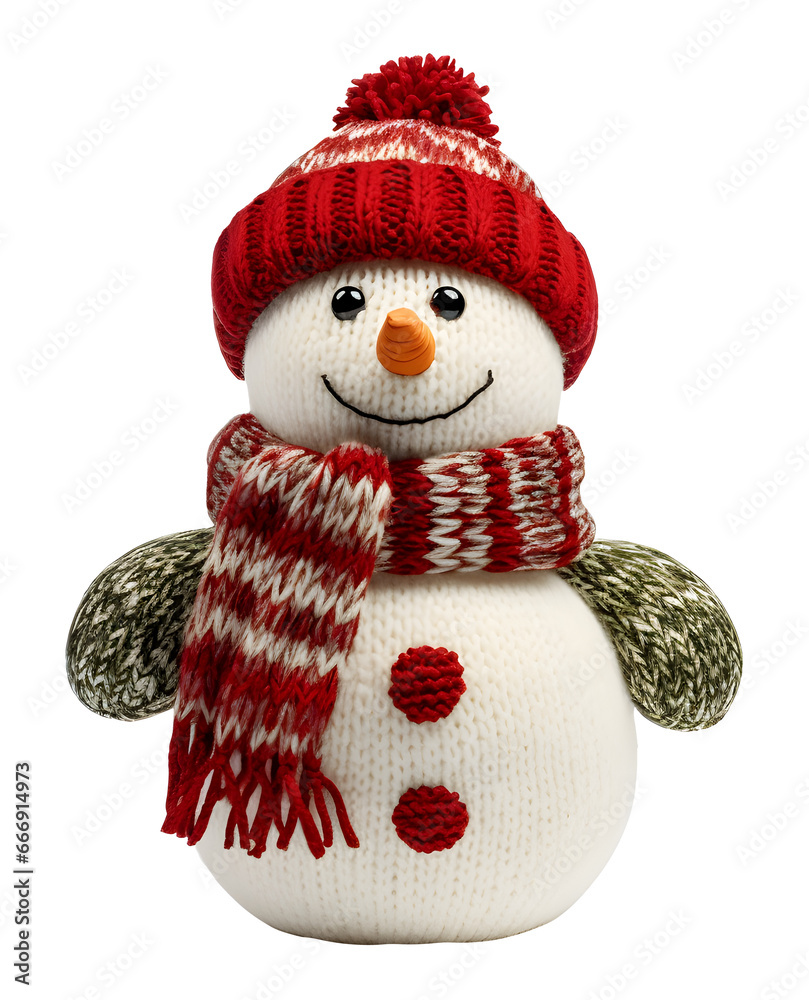 Snowman made from fabric isolated background.