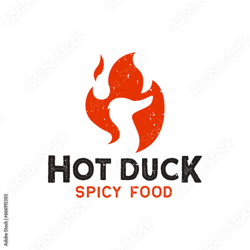 rustic fire duck logo, hot duck flame symbol vector icon illustration, modern logo, fast food and spicy food restaurant