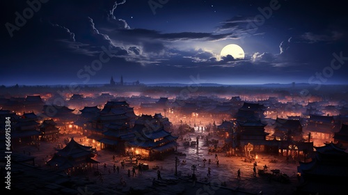 Dongzhi winter solstice sunset over a traditional Chinese land, Winter Solstice Festival, traditional Chinese festival.