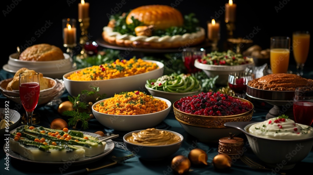 Hanukkah dinner, Hanukkah festival Celebration scene with Food , A Jewish festival