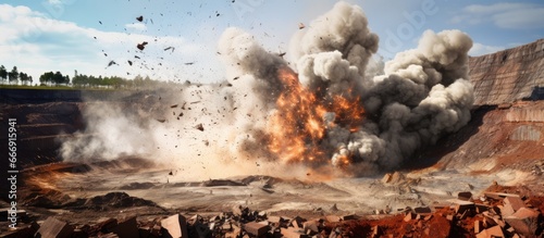 Explosion at quarry for open cast mining