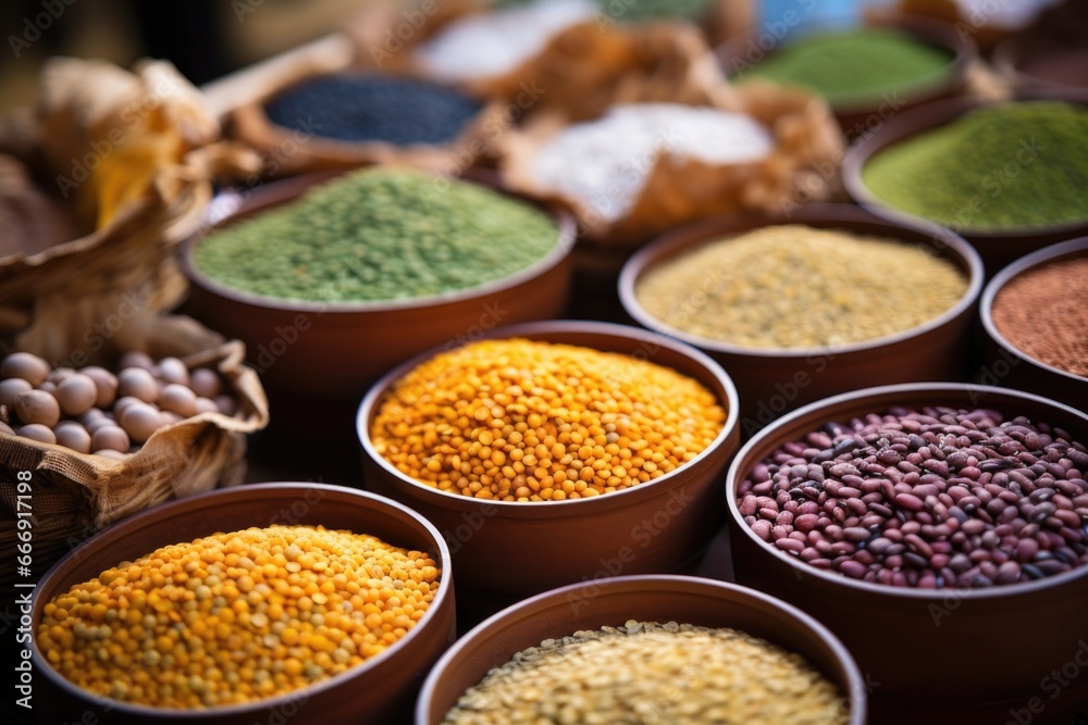 an array of fiber-rich legumes in bowls an array of fiber-rich legumes in bowls
