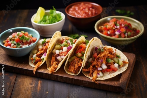bbq jackfruit tacos with a side of salsa