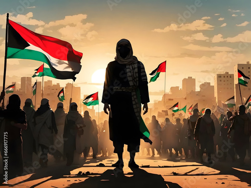 A illustration of a protest for a free Palestine