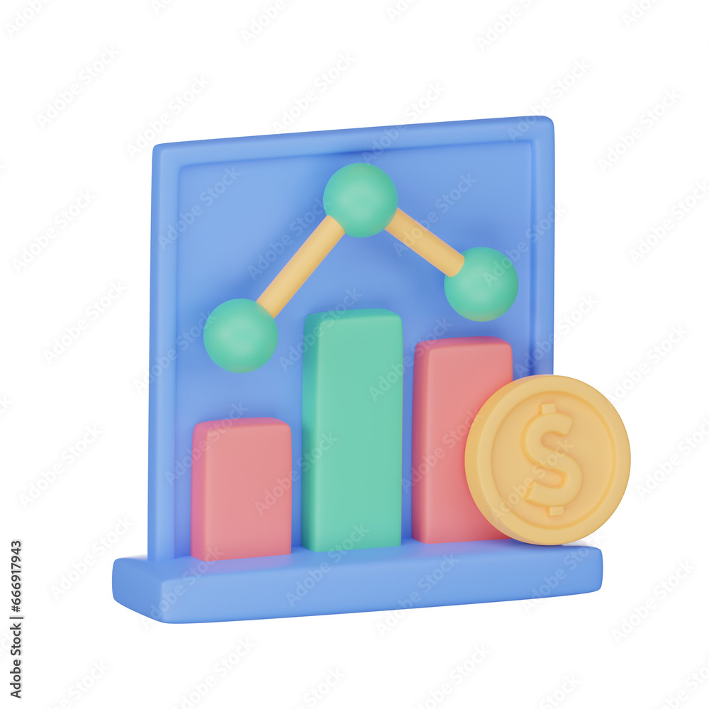 Business line chart sign with bullseye arrow 3d render Business line chart sign with bullseye arrow 3d render