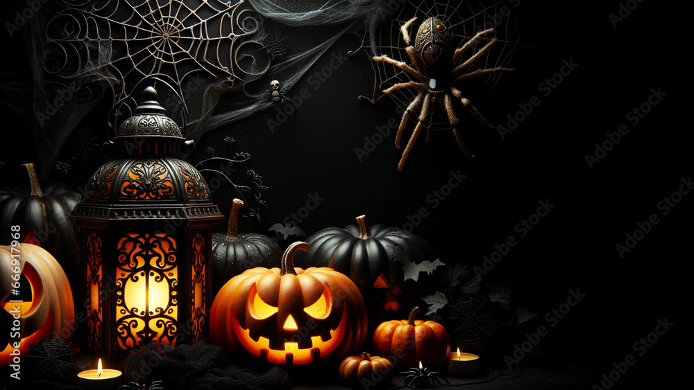 Obraz premium Halloween scene with a glowing lantern
