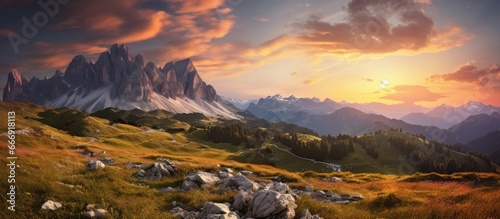 Dusk in the Dolomites region of Italy in Europe