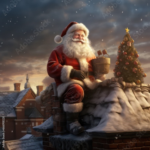 Santa Claus and gift in Chrismas day