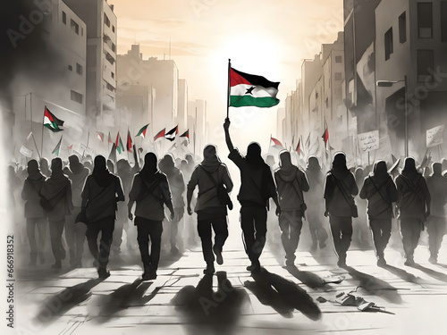 An illustration showing a protest about freedom Palestine