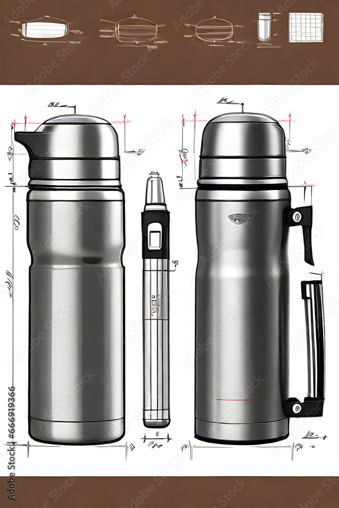 Illustration of a set of thermos on a light background. Illustration of a set of thermos on a light background.