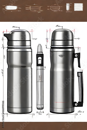 Illustration of a set of thermos on a light background.