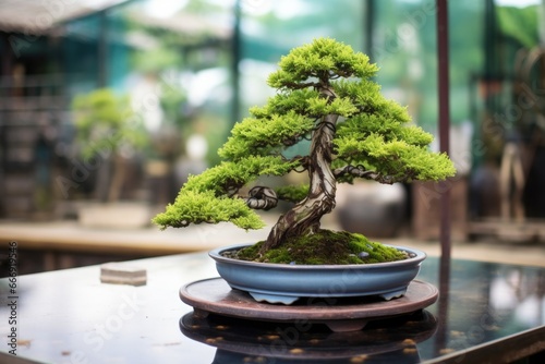 high-angle view of bonsai in pot