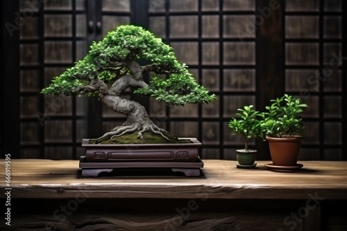 well-maintained bonsai on wooden table