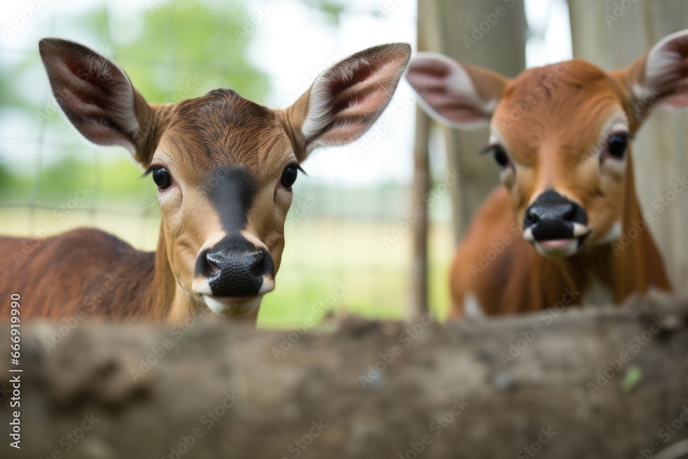 orphaned fawn being watched over by powerful ox orphaned fawn being watched over by powerful ox