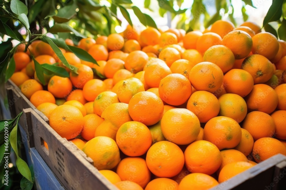 pile of harvested mandarins ready for shipment