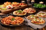 assortment of mini bbq pizzas on a table