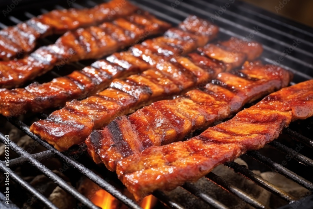 sizzling tempeh ribs on a bbq griddle