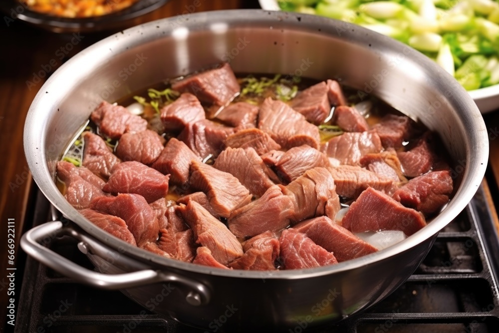 fanning steamy beef teriyaki in a cooking pot