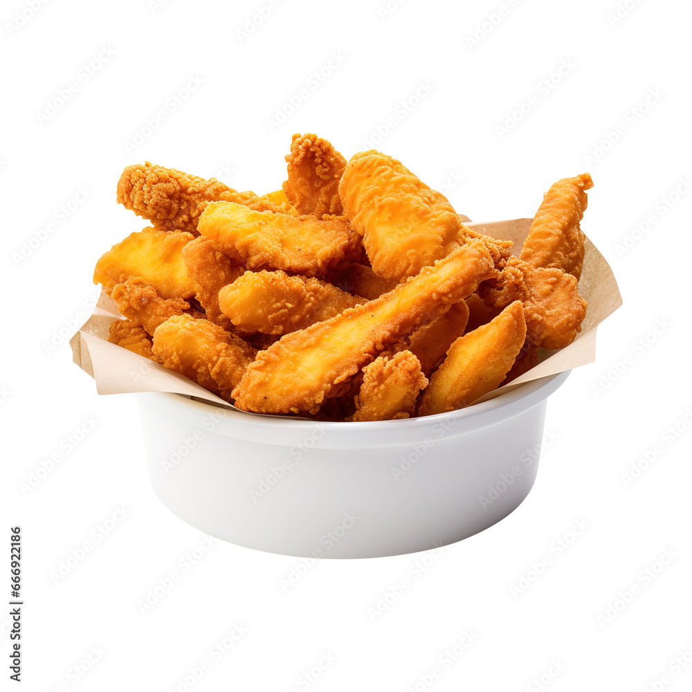 Fried chicken wings, nuggets and fries isolated on transparent