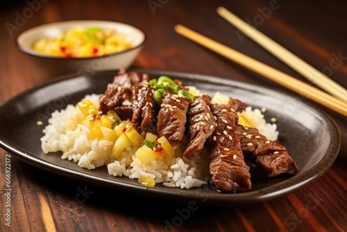 serving a piece of teriyaki beef on a plate