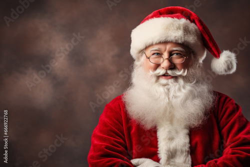 Santa Claus isolated on a pastel background with a place for text 