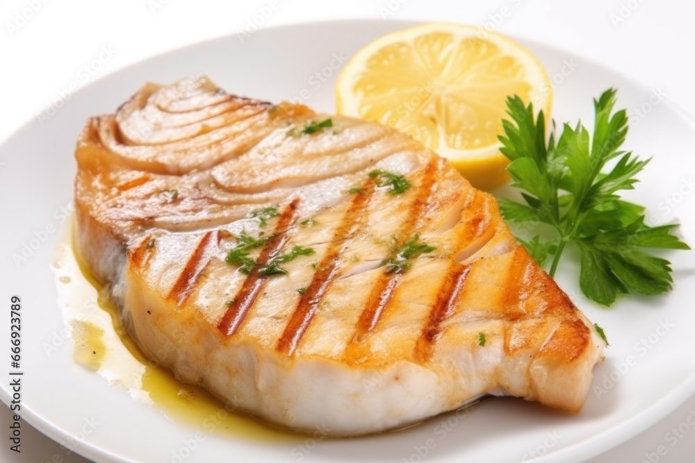 fish steak with flaky peek via minor cut fish steak with flaky peek via minor cut