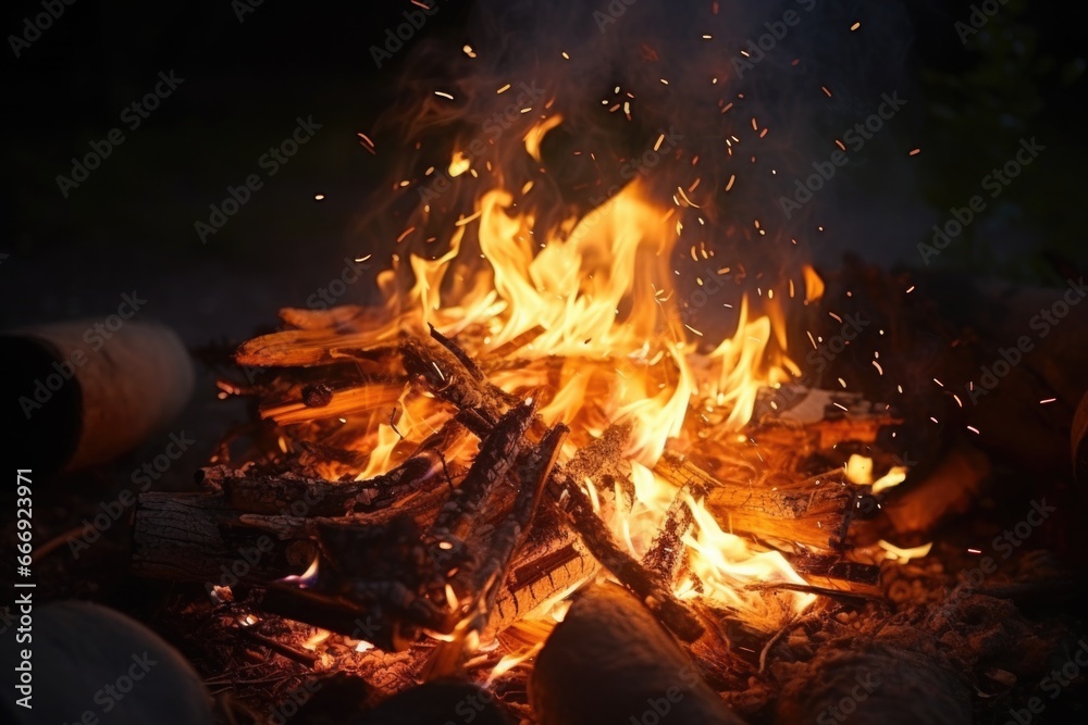 smokey campfire with flames leaping up in the night smokey campfire with flames leaping up in the night