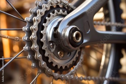 extreme close-up shot of gear and chain arrangement