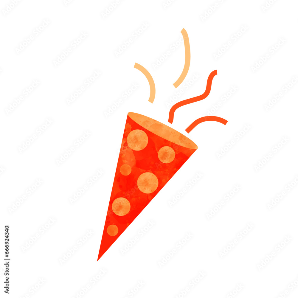New year character. Orange polca new year trumpet sticker.