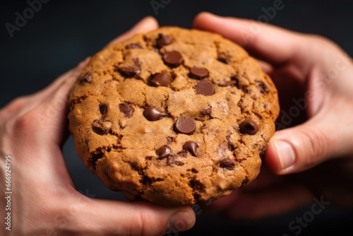 hand holding a freshly baked chocolate chip cookie