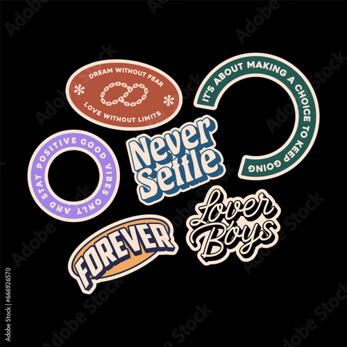 Vintage sticker pack aesthetic quotes print design templates