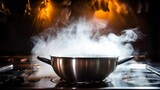 A burst of hot steam from a cooking pot
