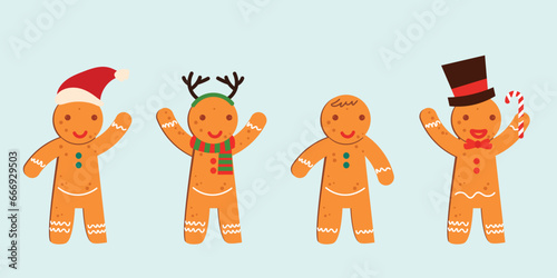 Set of cute cartoon gingerbread man cookies. Christmas  cartoon characters  Vector illustration isolated 