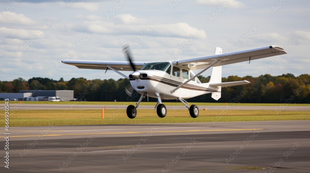 Small aircraft taking off from a runway Small aircraft taking off from a runway