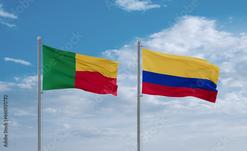 Colombia and Benin flags, country relationship concept