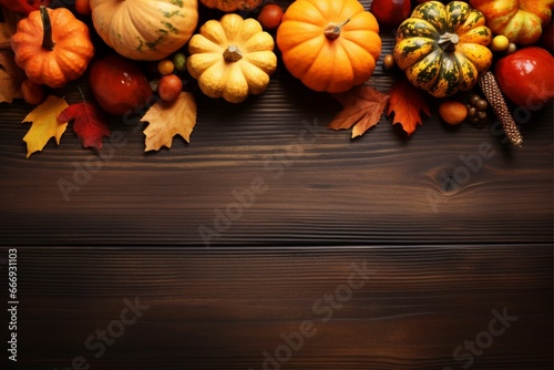 Happy Thanksgiving background Autumn frame composition autumn elements with copy space