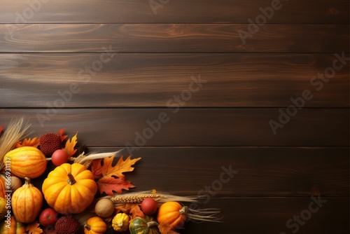 Happy Thanksgiving background Autumn frame composition autumn elements with copy space