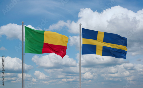 Sweden and Benin flags, country relationship concept