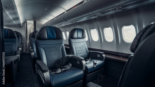 Aircraft cabin interior with modern amenities © Cloudyew
