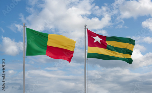 Togo and Benin flags, country relationship concept