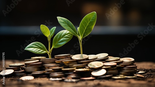 Plant grows from coins. Concept of profitable investments.