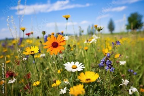 wildflowers blooming on a healthy meadow