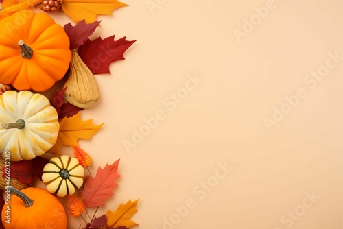 Thanksgiving background arrangement with copy space Autumn frame composition autumn elements  