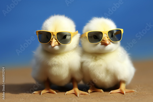 two chicks at the beach, AI generated